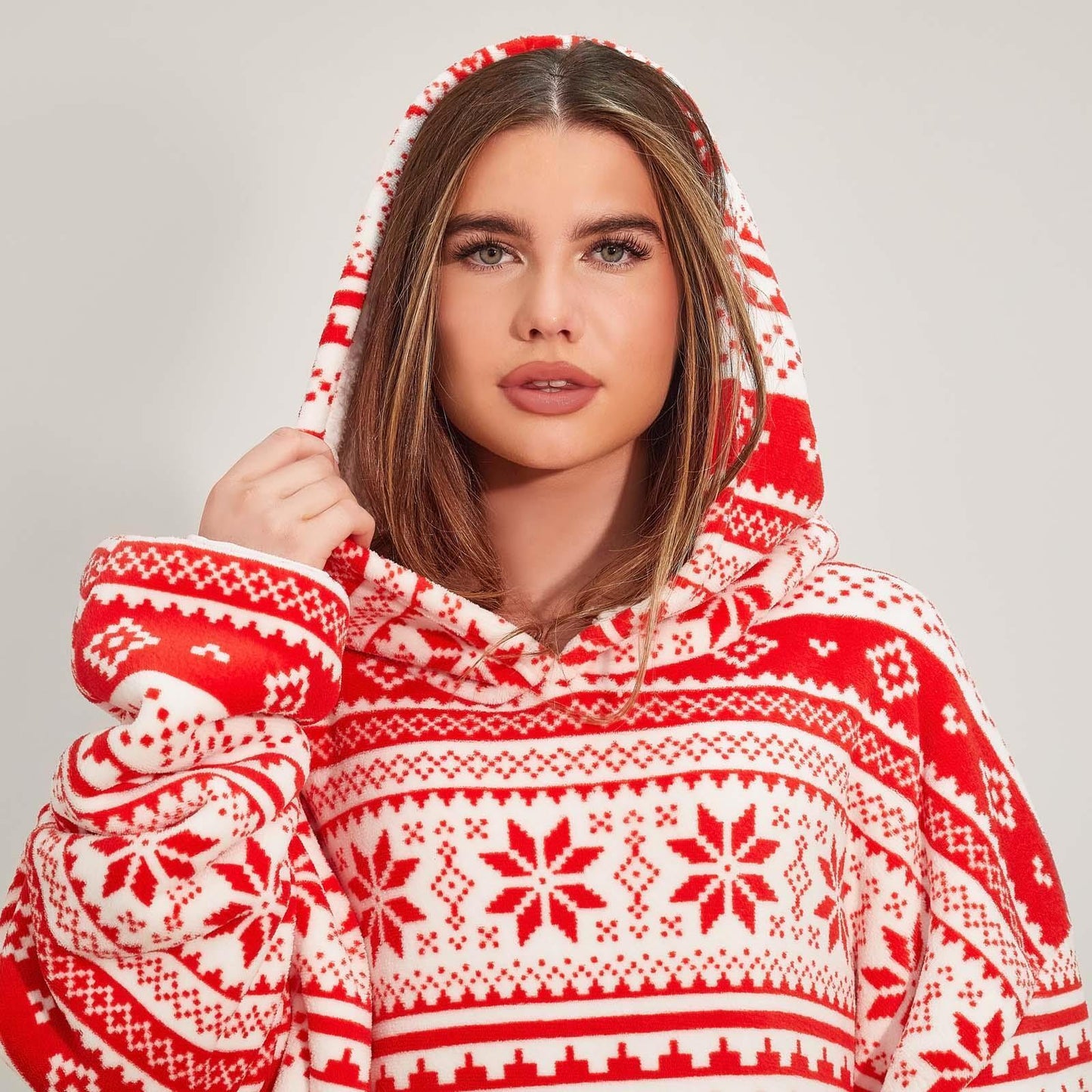 Dreamscene Nordic Christmas Hoodie Blanket Oversized Sherpa Fleece Big Throw Red
