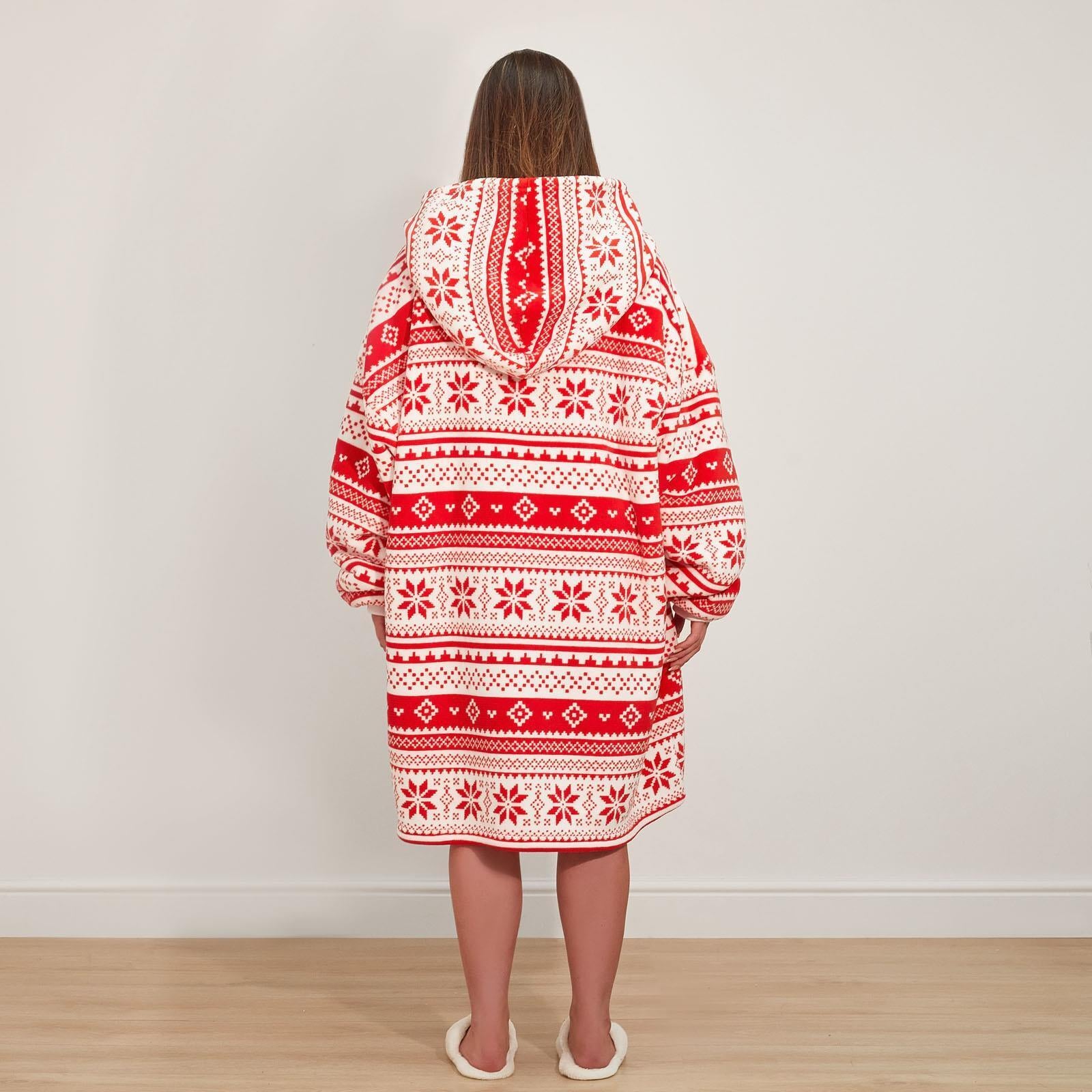 Dreamscene Nordic Christmas Hoodie Blanket Oversized Sherpa Fleece Big Throw Red