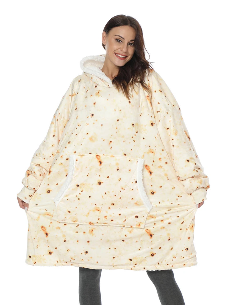 Oversized Winter Hoodie Blanket with Sleeves Fleece Sweatshirt Tie-Dye Women Hoody Plaid Pocket Hooded Sweat Wearable Blanket