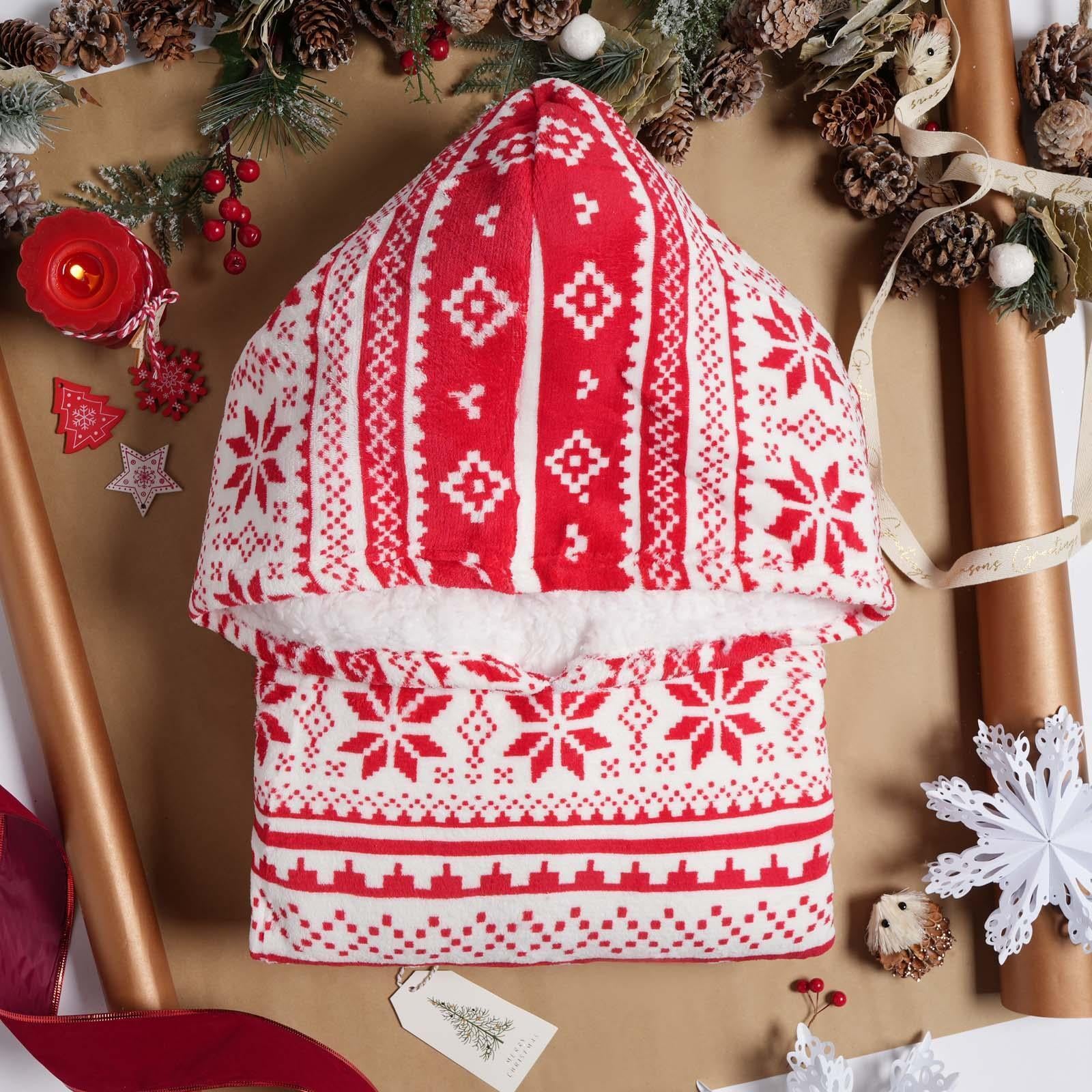 Dreamscene Nordic Christmas Hoodie Blanket Oversized Sherpa Fleece Big Throw Red