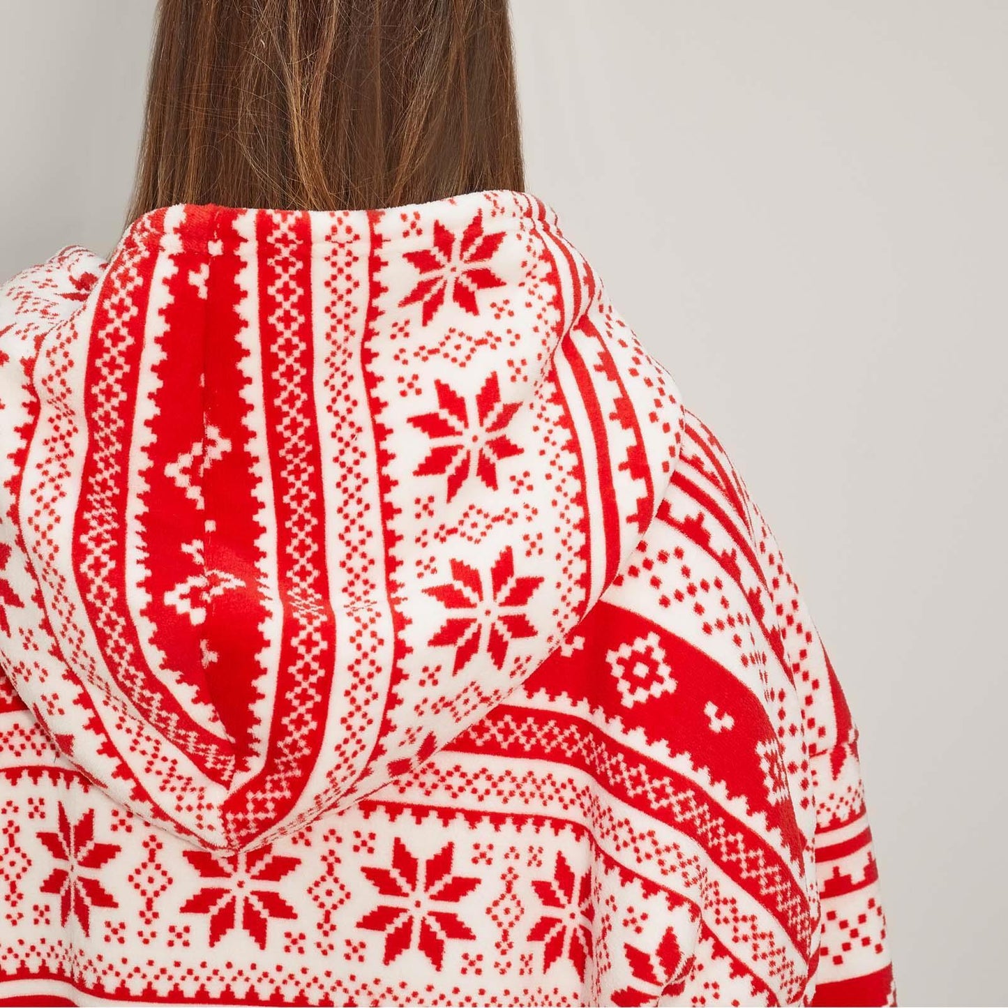 Dreamscene Nordic Christmas Hoodie Blanket Oversized Sherpa Fleece Big Throw Red