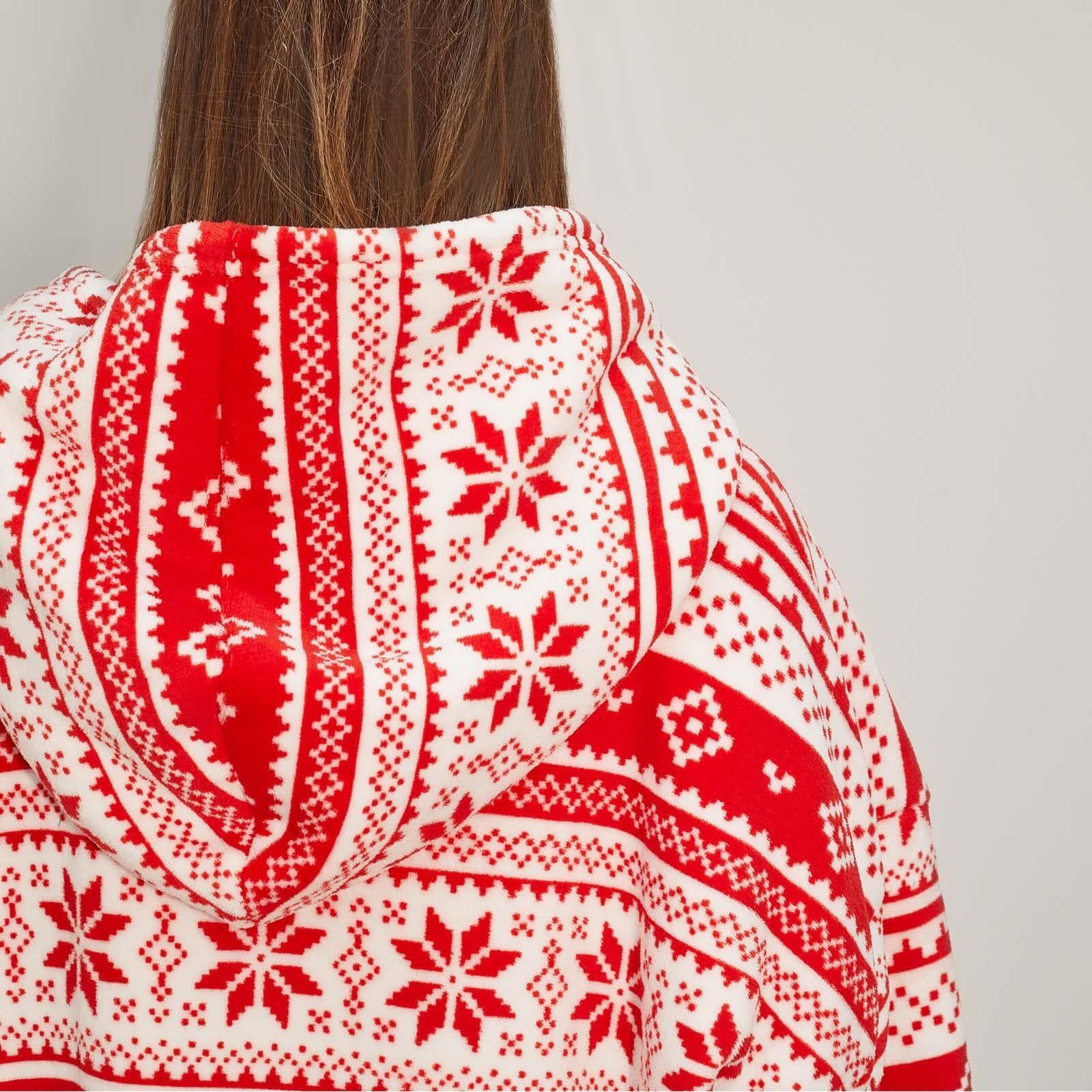 Dreamscene Nordic Christmas Hoodie Blanket Oversized Sherpa Fleece Big Throw Red