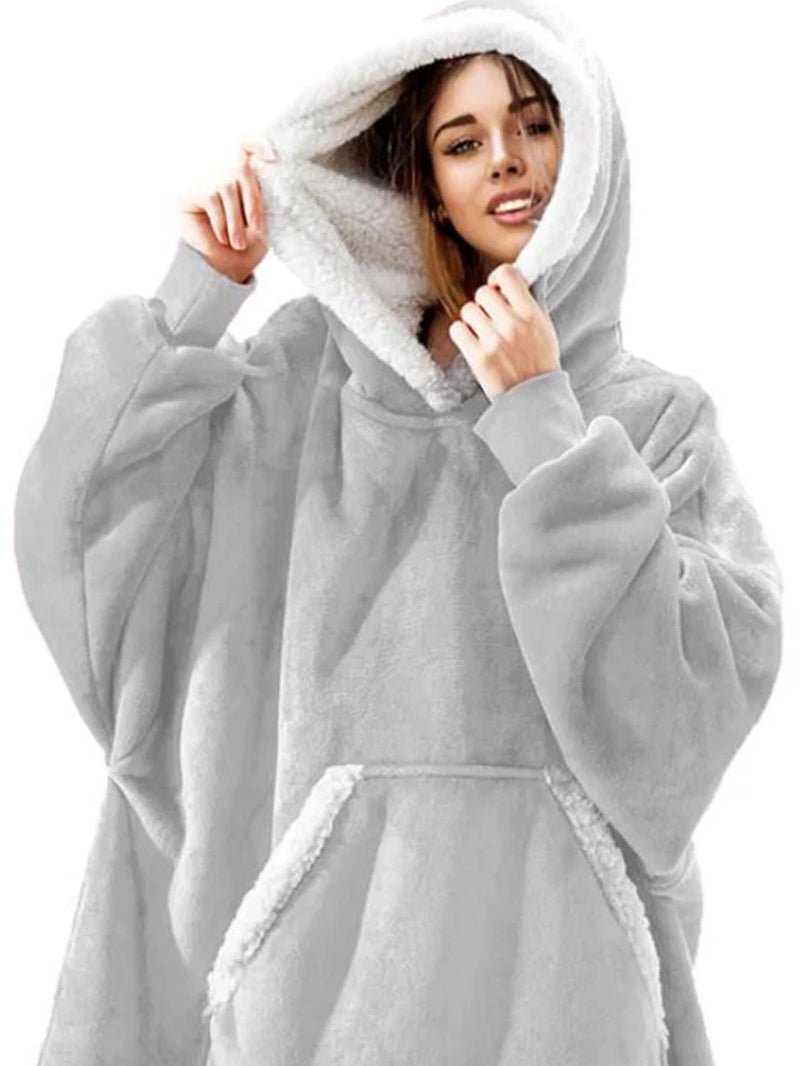 Oversized Winter Hoodie Blanket with Sleeves Fleece Sweatshirt Tie-Dye Women Hoody Plaid Pocket Hooded Sweat Wearable Blanket