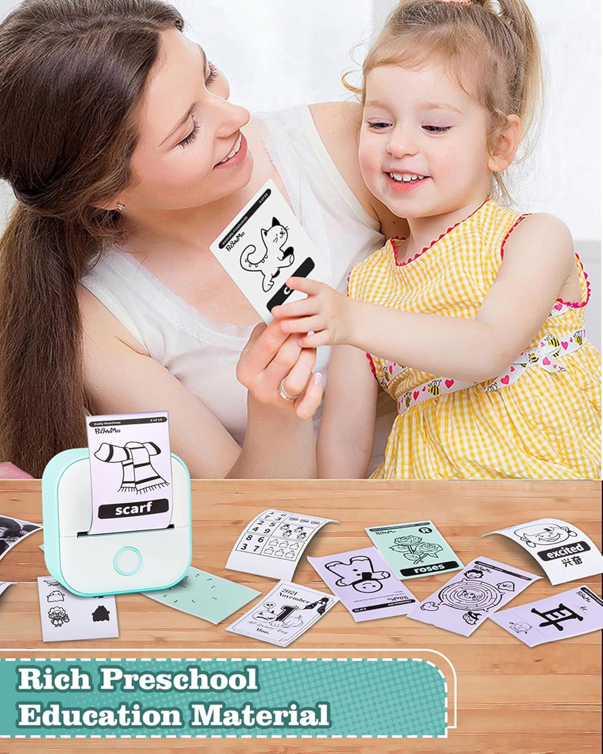 Print Pods Mini Printer - Sticker Printer T02 Portable Thermal Printer Inkless Sticker Maker Machine Bluetooth Pocket Printer Phone Printer for Study Graphics, Anatomical Diagrams, Photos