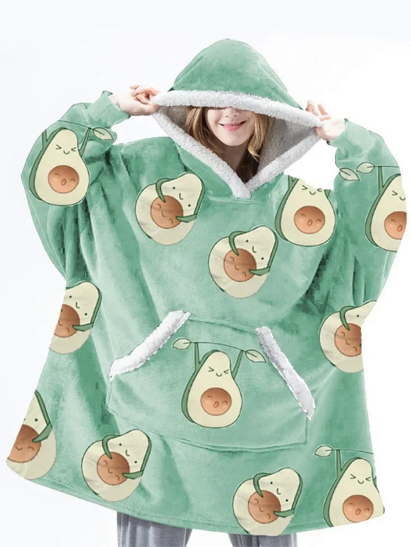 Oversized Winter Hoodie Blanket with Sleeves Fleece Sweatshirt Tie-Dye Women Hoody Plaid Pocket Hooded Sweat Wearable Blanket