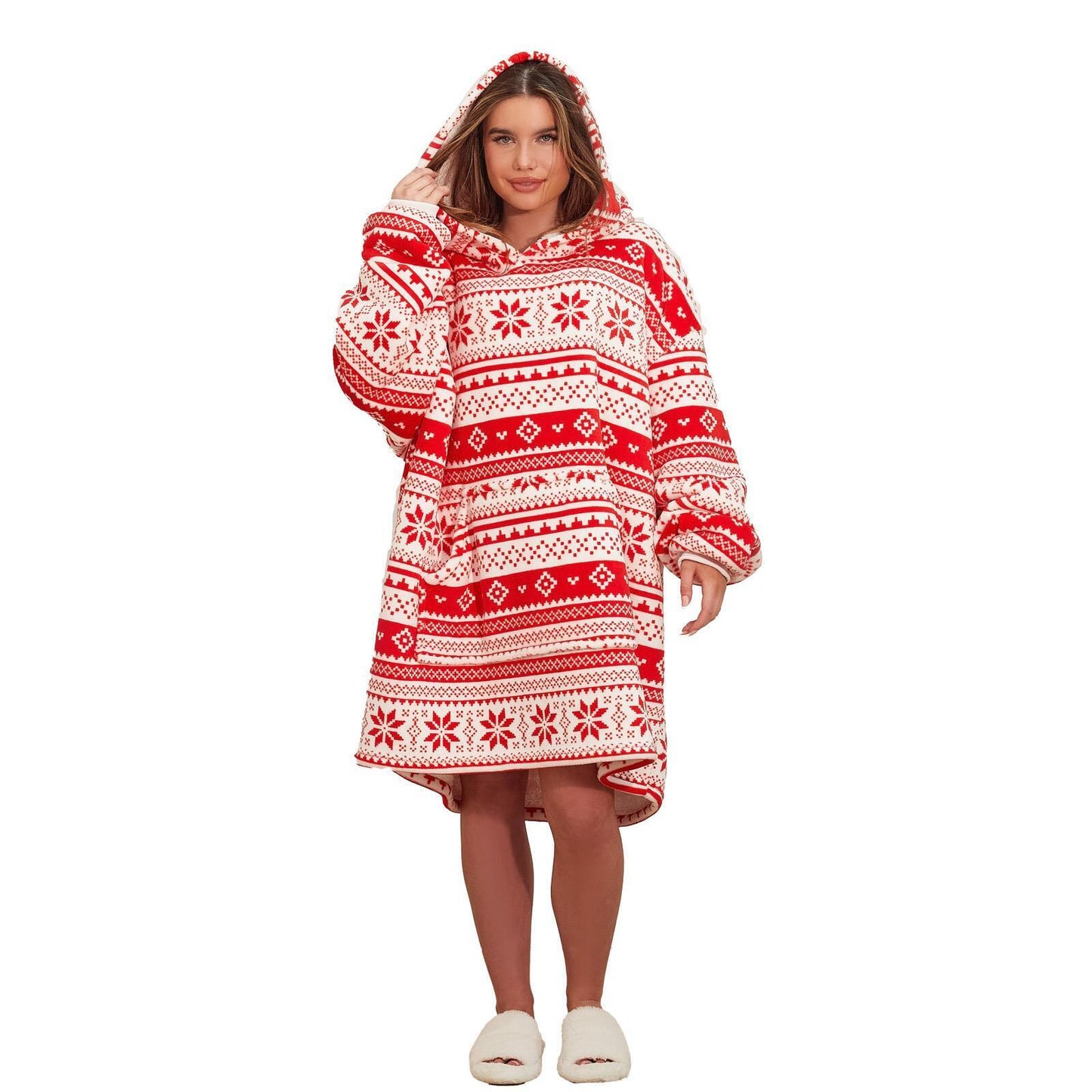 Dreamscene Nordic Christmas Hoodie Blanket Oversized Sherpa Fleece Big Throw Red