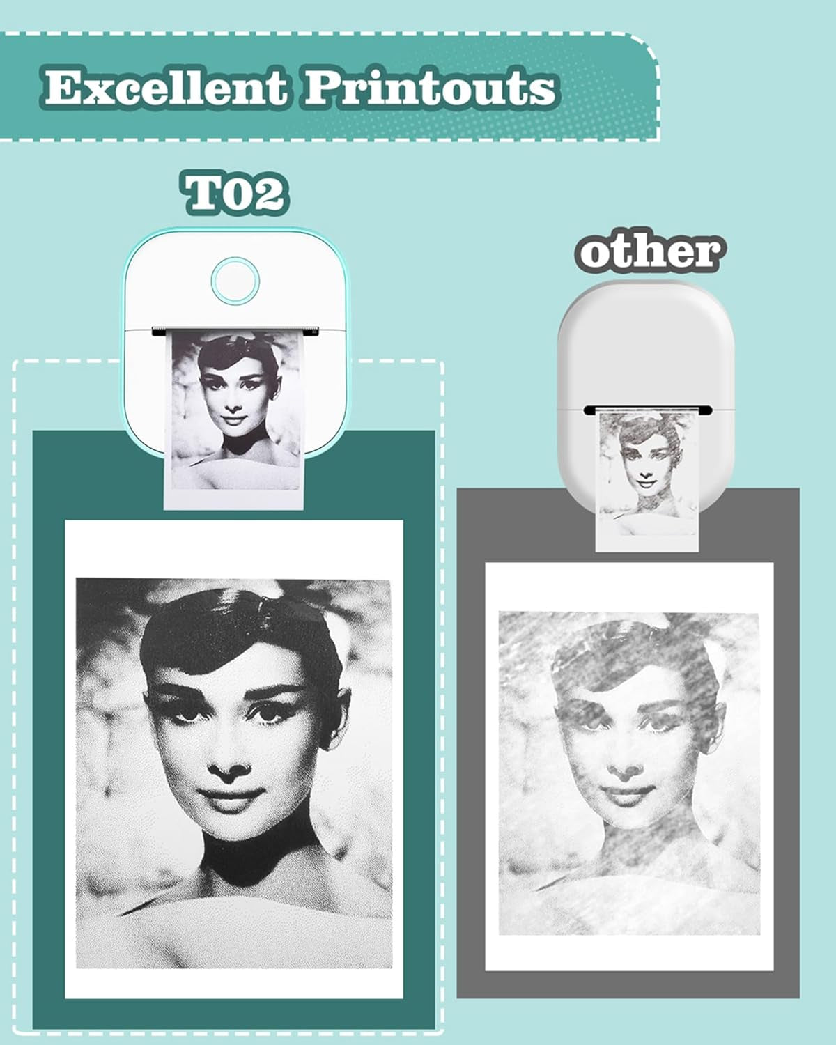 Print Pods Mini Printer - Sticker Printer T02 Portable Thermal Printer Inkless Sticker Maker Machine Bluetooth Pocket Printer Phone Printer for Study Graphics, Anatomical Diagrams, Photos