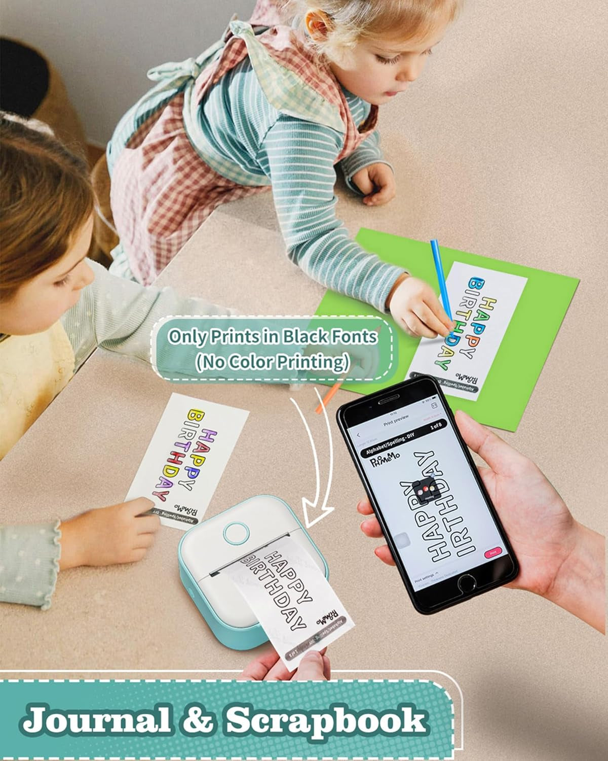 Print Pods Mini Printer - Sticker Printer T02 Portable Thermal Printer Inkless Sticker Maker Machine Bluetooth Pocket Printer Phone Printer for Study Graphics, Anatomical Diagrams, Photos